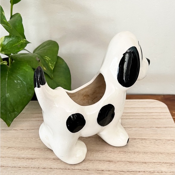 Sweet Vintage Ceramic Black & White Puppy Dog Garden Planter Succulent Holder - Picture 5 of 8